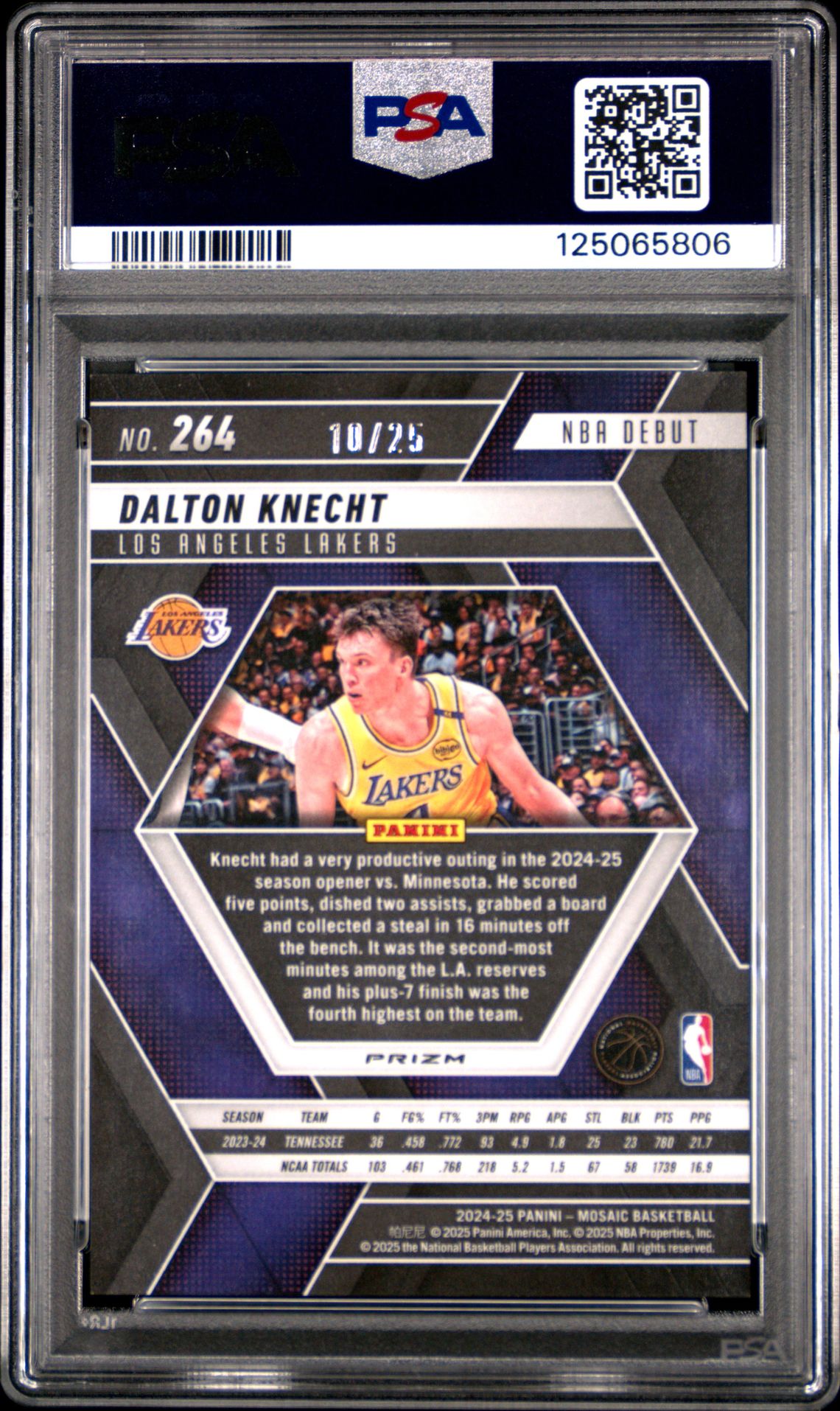 2024 Panini Mosaic Dalton Knecht #264 (Spectris Blue Fotl) Mint 9 back