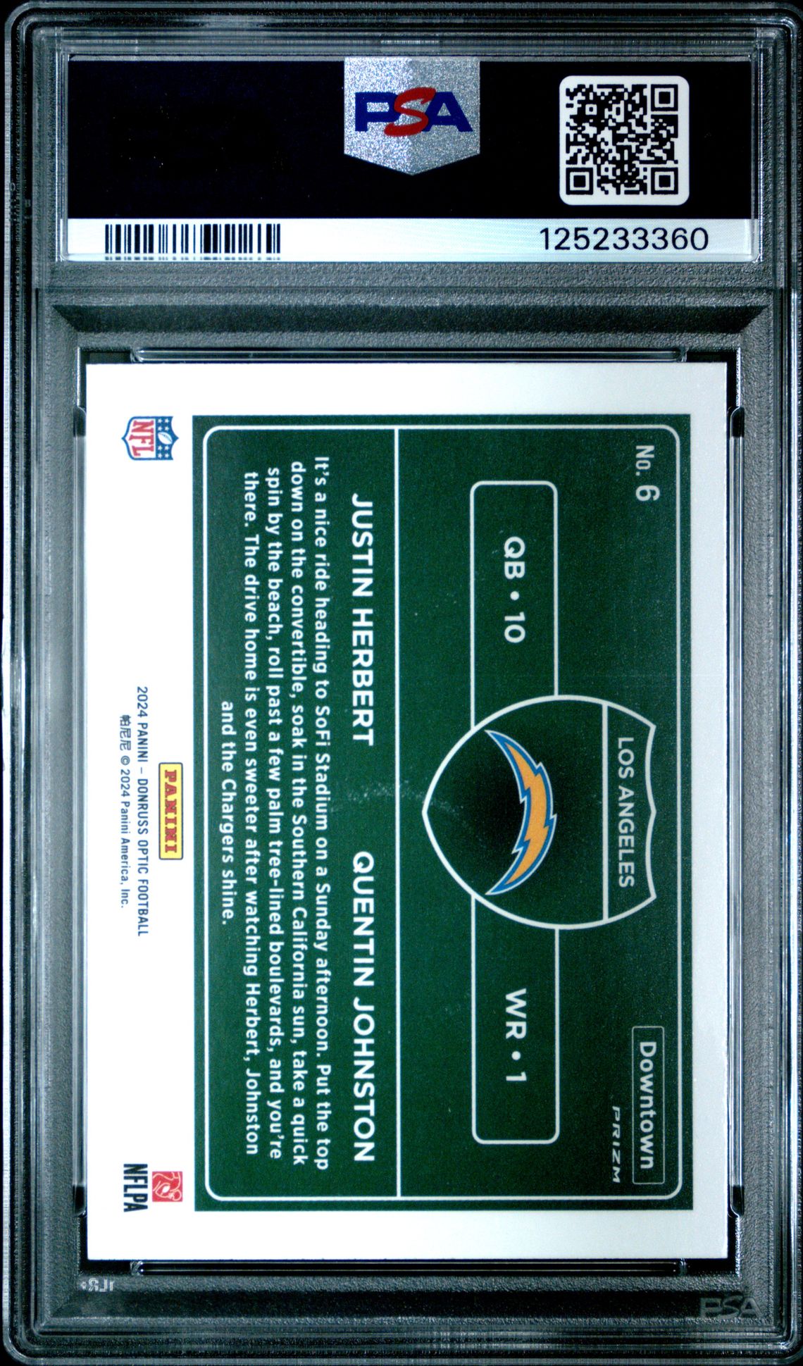 2024 Panini Donruss Optic Downtown Duos Herbert/Johnston #6 Gem Mt 10 back