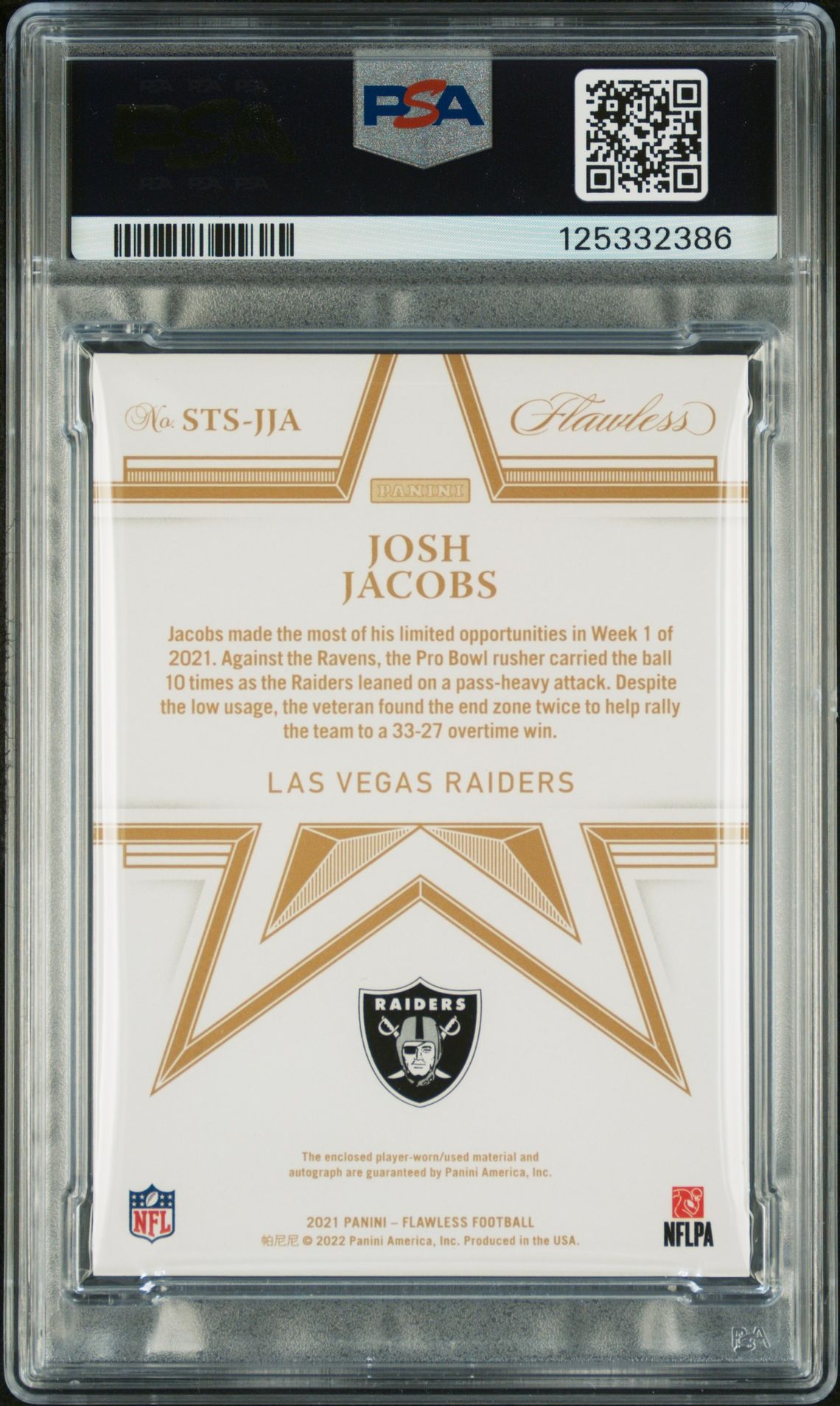 2022 Panini Flawless Collegiate Update Josh Jacobs #Stsjja (Upd-'21 Str Swt Sig-Sapphire) Mint 9 back