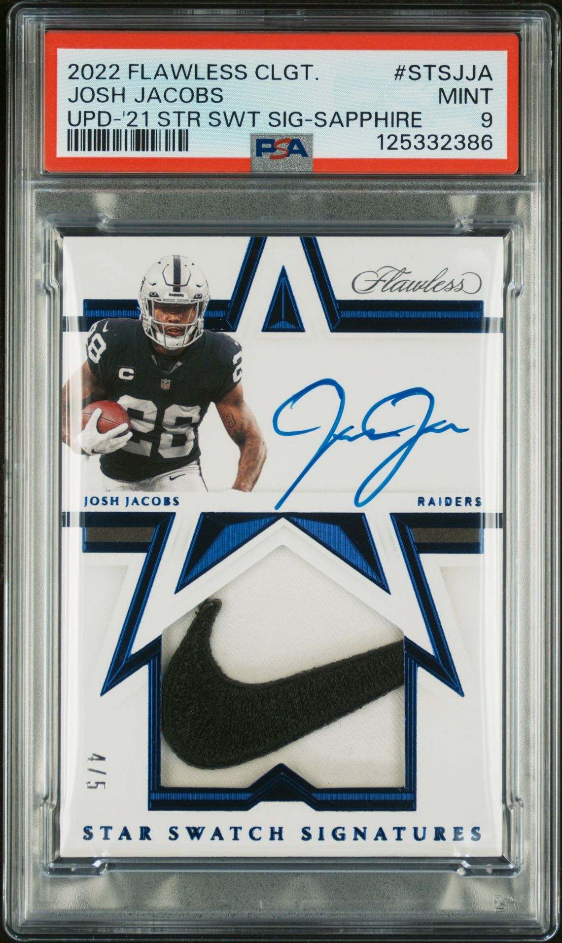 2022 Panini Flawless Collegiate Update Josh Jacobs #Stsjja (Upd-'21 Str Swt Sig-Sapphire) Mint 9 front