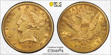 1891-CC $10 AU50