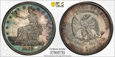 1877-S T$1 TDV-32, Repunched 7 MS63