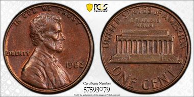 1982 1C Bronze, Large Date N1BN