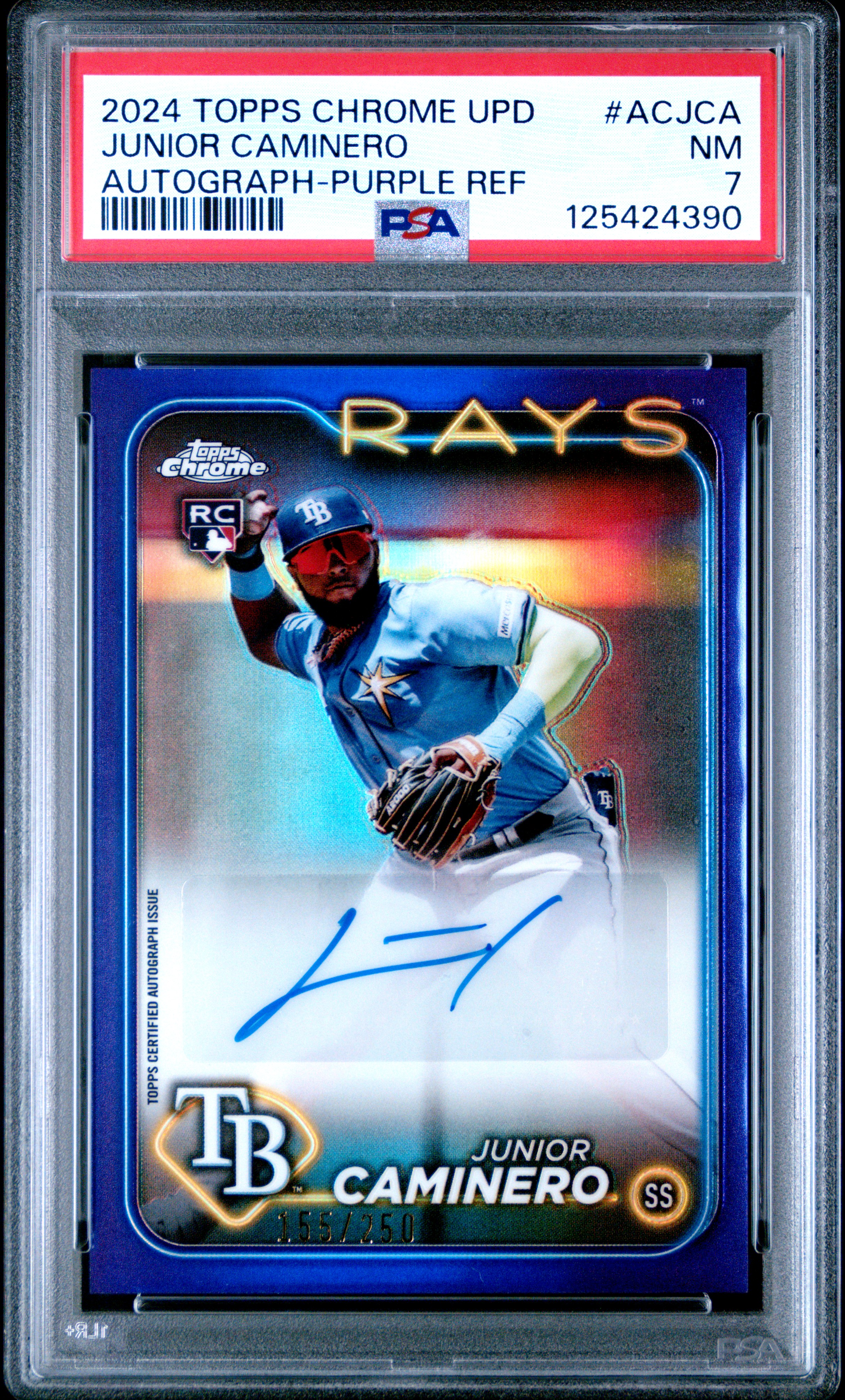 2024 #ACJCA Junior Caminero PSA 7 Topps Chrome Update Chrome Baseball Update Series Autographs