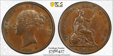 1857 1D S-3948 Plain Trident AU58BN