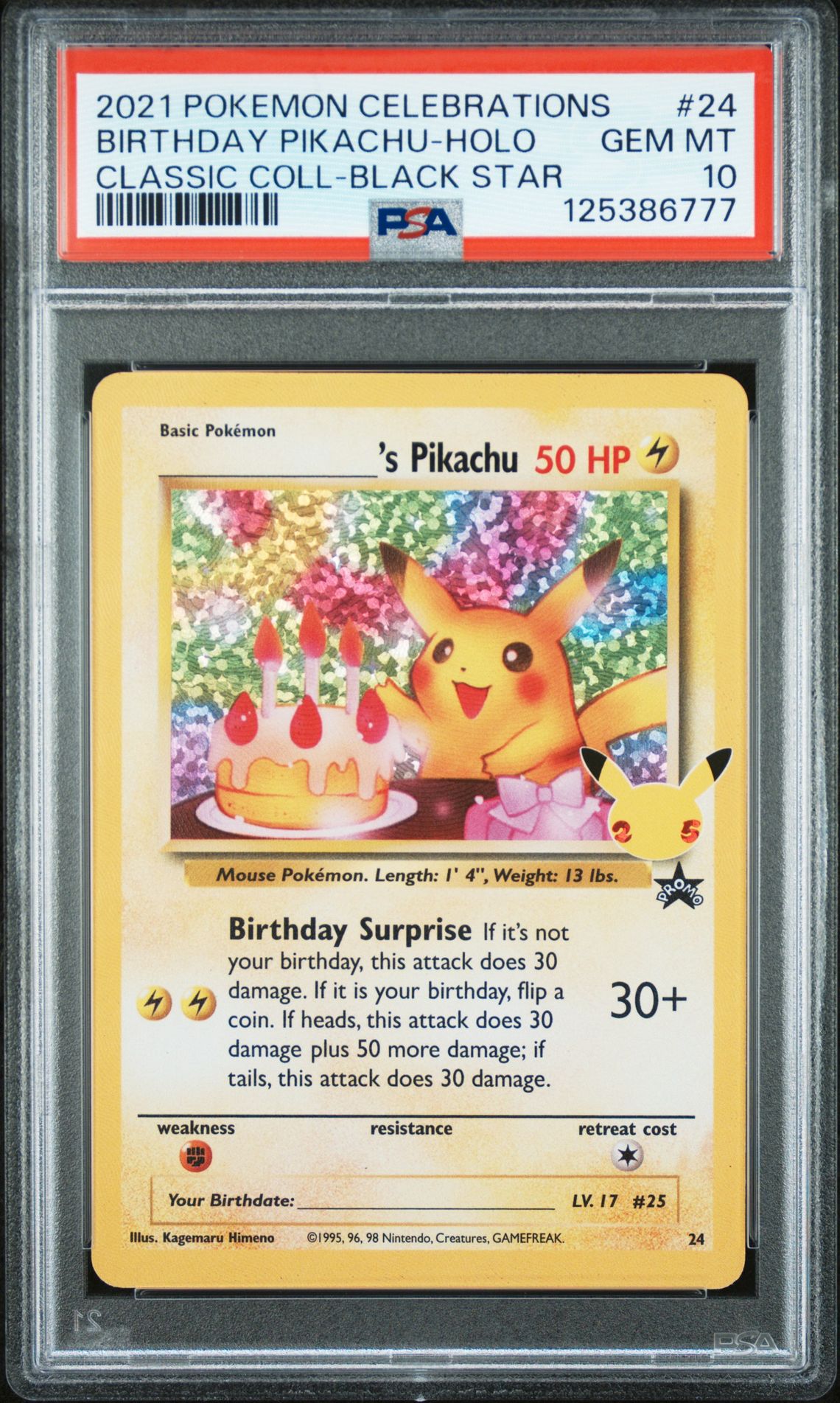 2021 Pokemon POKEMON CELEBRATIONS CLASSIC COLLECTION BLACK STAR #24 Birthday Pikachu Holo front