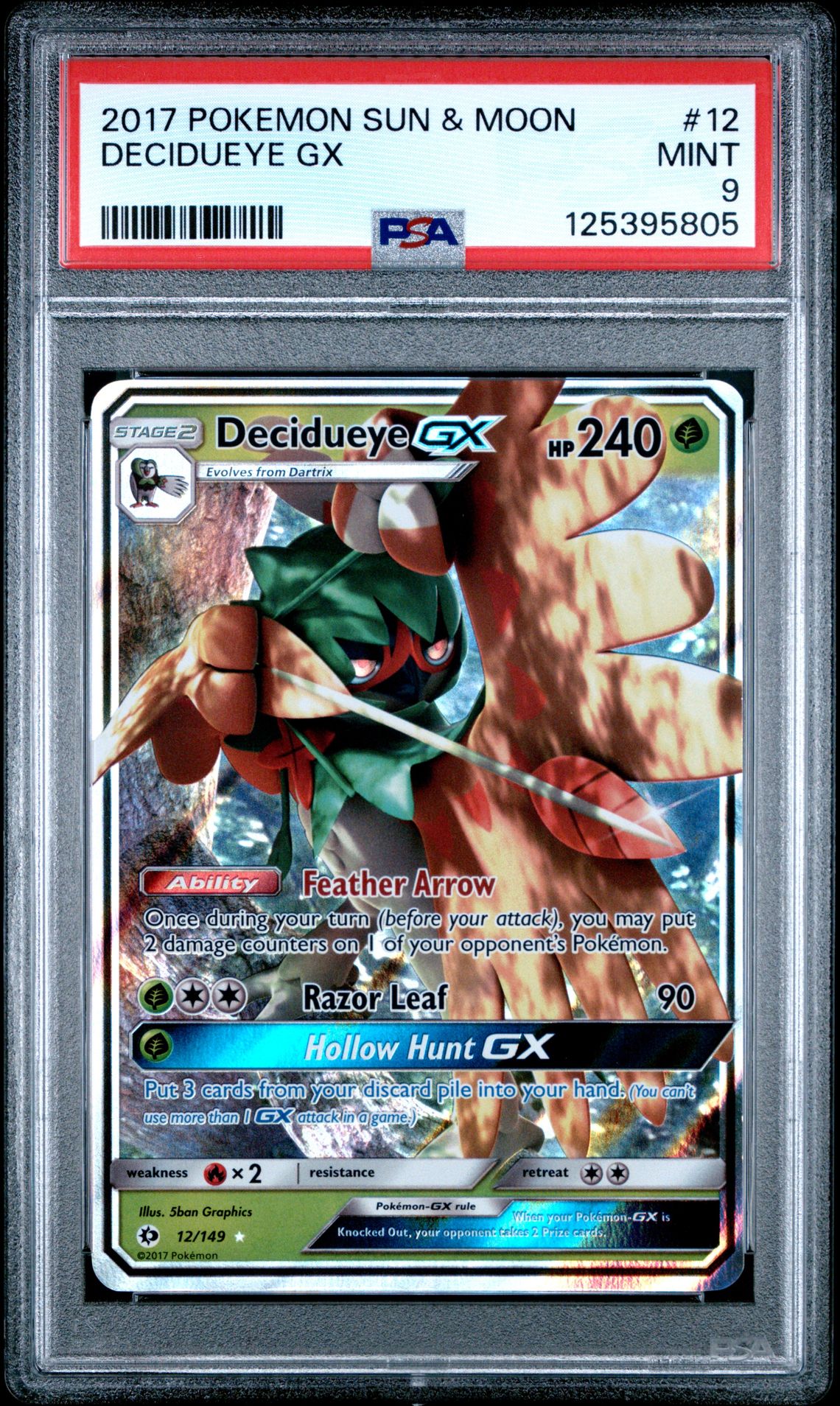 2017 Pokemon Sun & Moon Decidueye Gx #12 Mint 9 front