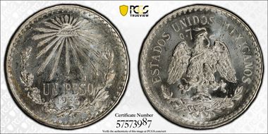 1933-M Peso KM-455  Ag MS65
