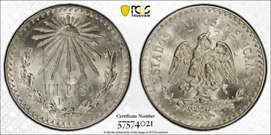 1934-M Peso KM-455 Ag MS65