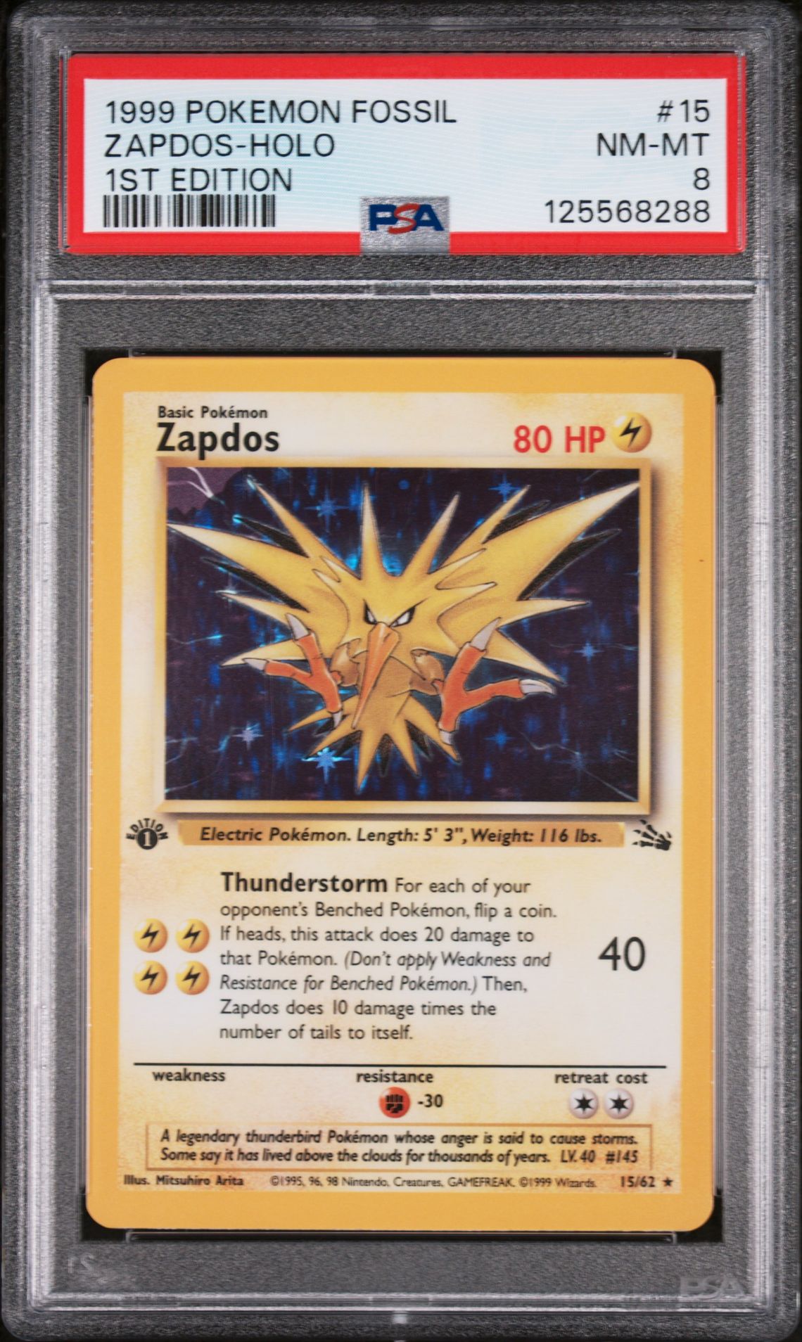 1999 Pokemon POKEMON FOSSIL 1ST EDITION #15 Zapdos-Holo front