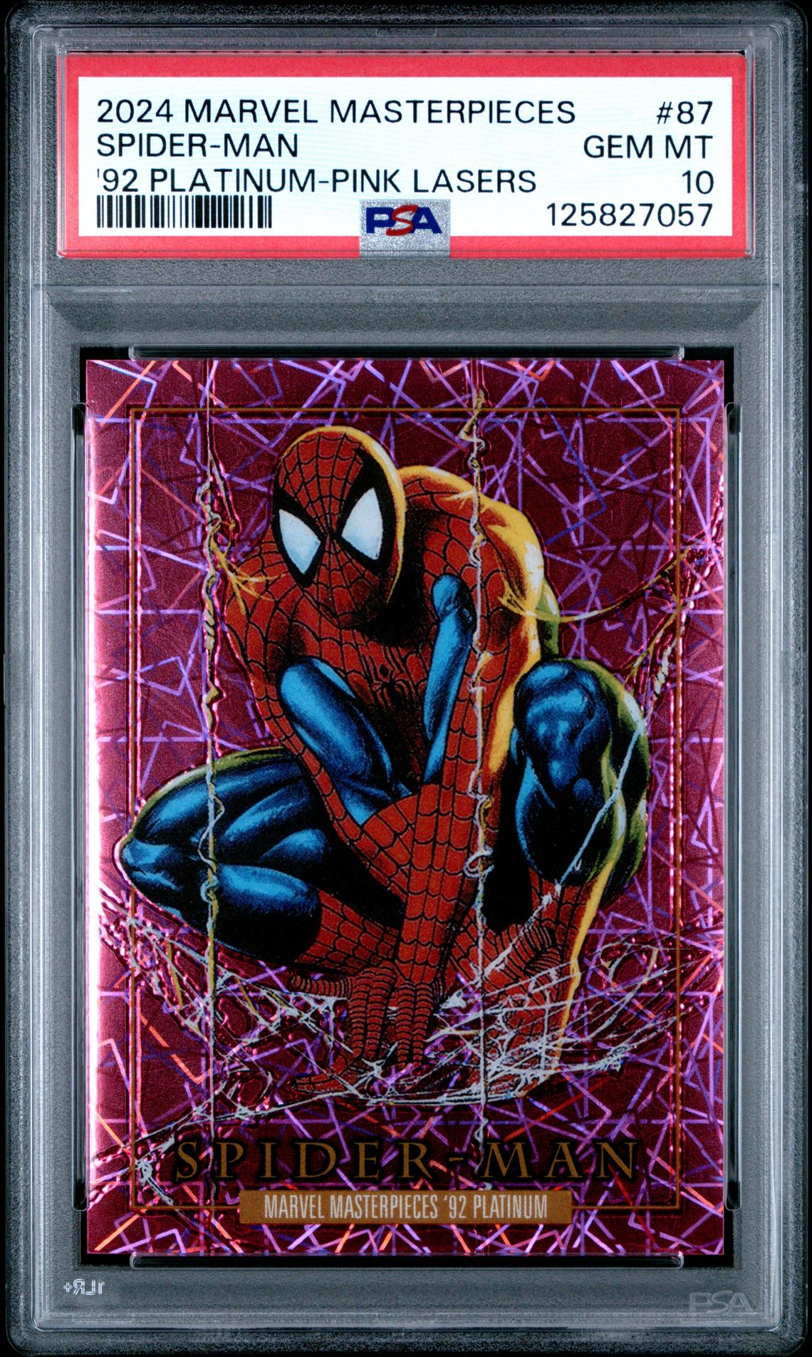 2024 Marvel UPPER DECK MARVEL MASTERPIECES '92 PLATINUM PINK LASERS #87 Spider-Man front