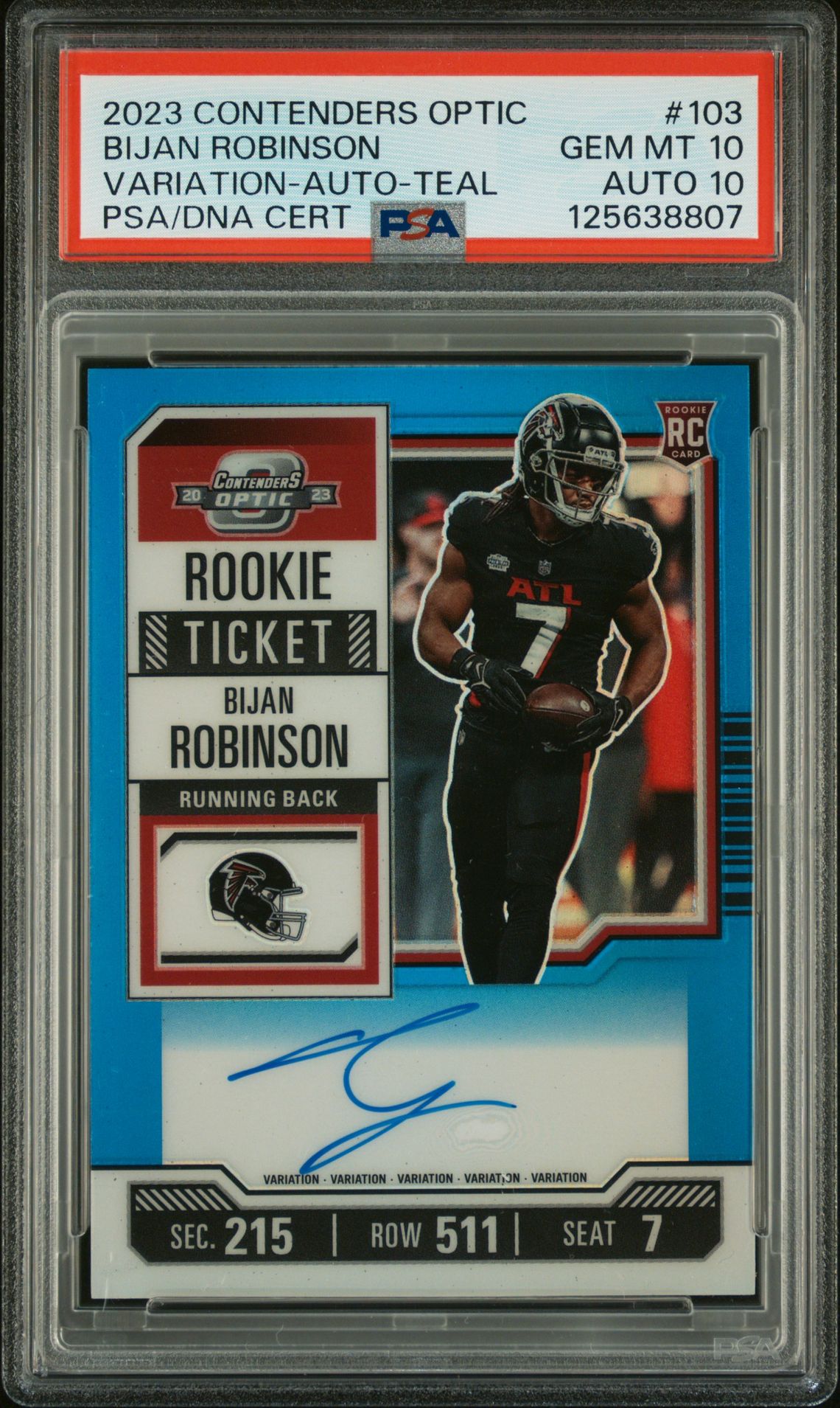 2023 Panini PANINI CONTENDERS OPTIC VARIATION-AUTO-TEAL #103 Bijan Robinson front