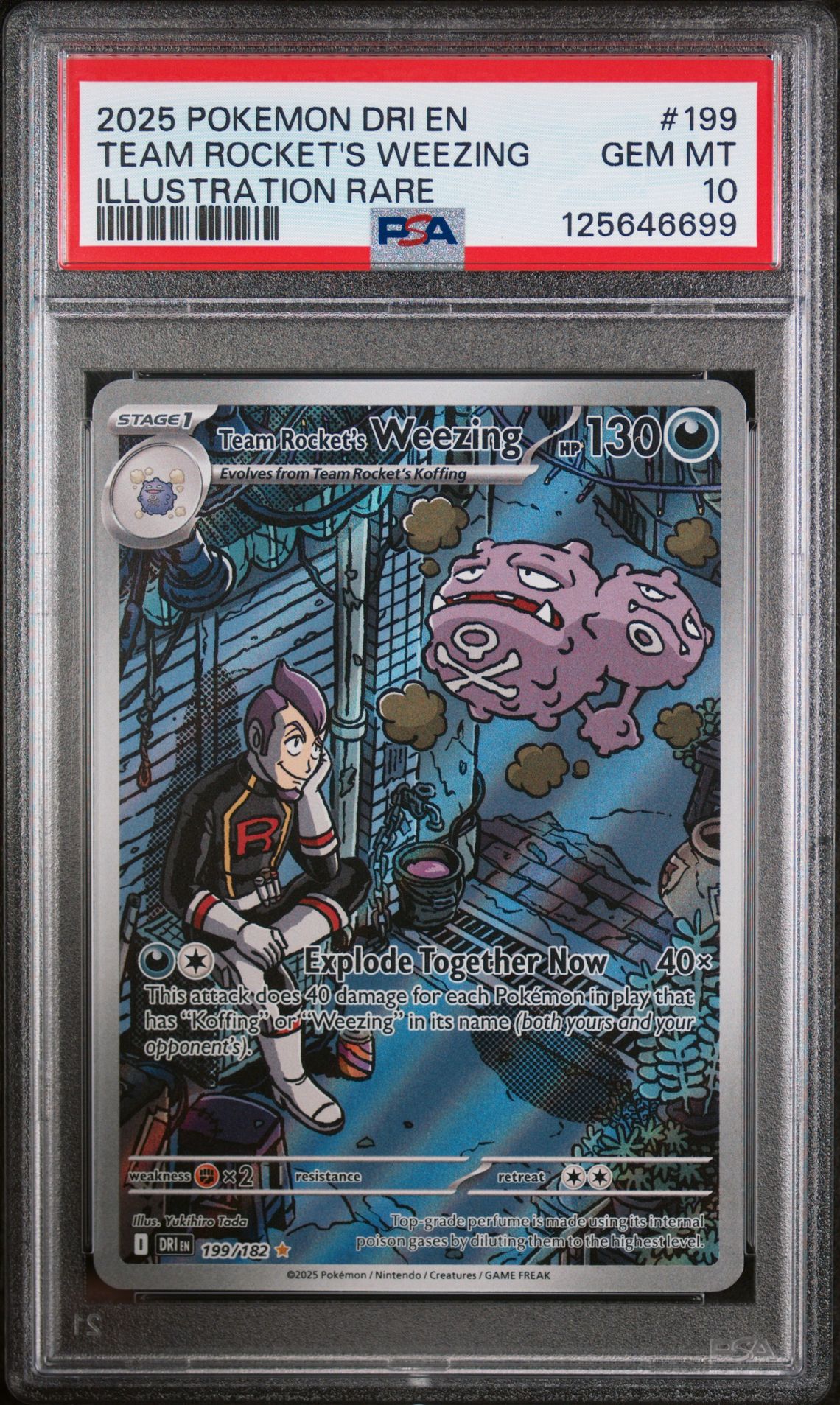 2025 Pokemon Dri En-Destined Rivals Team Rocket's Weezing #199 (Illustration Rare) Gem Mt 10 front