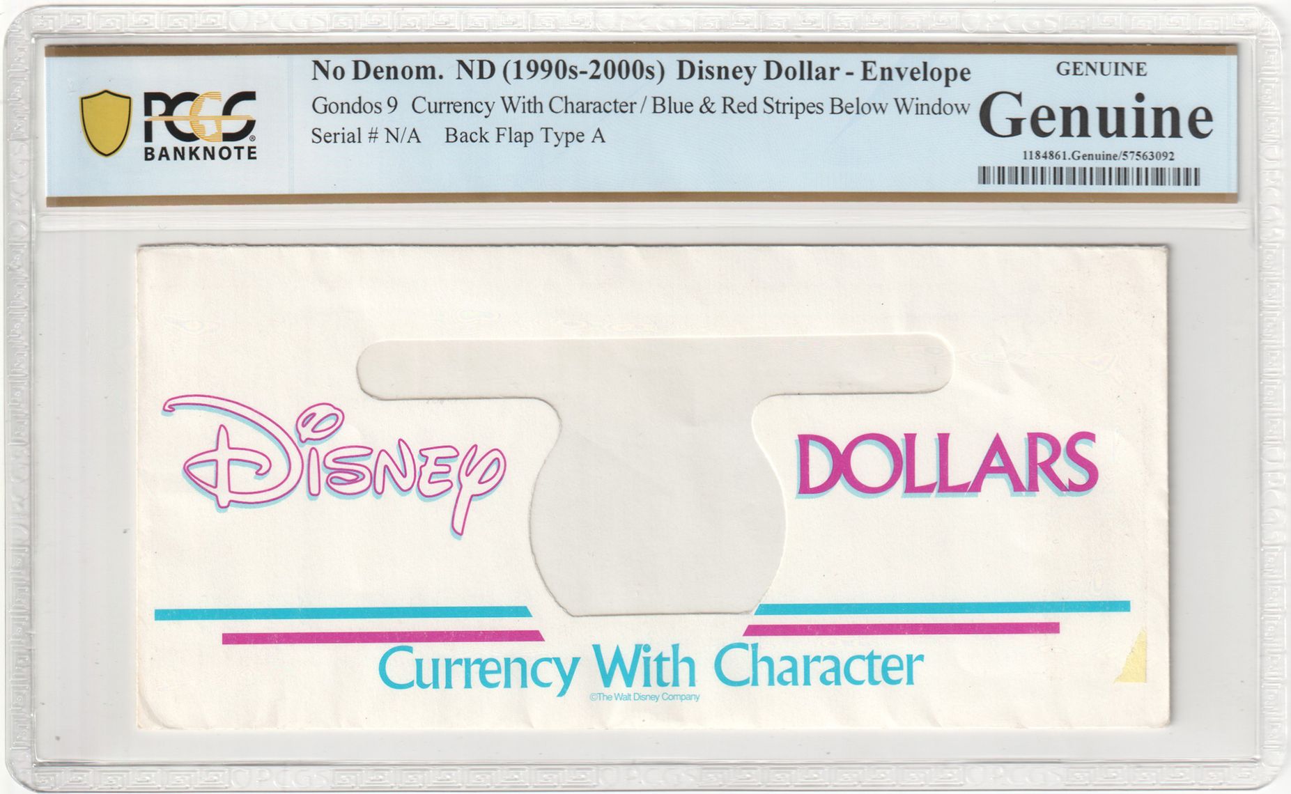 1990's-2000's Gondos 09 Cover Disney Dollar Currency With Character/Blue & Red Stripes Back Flap Type A
