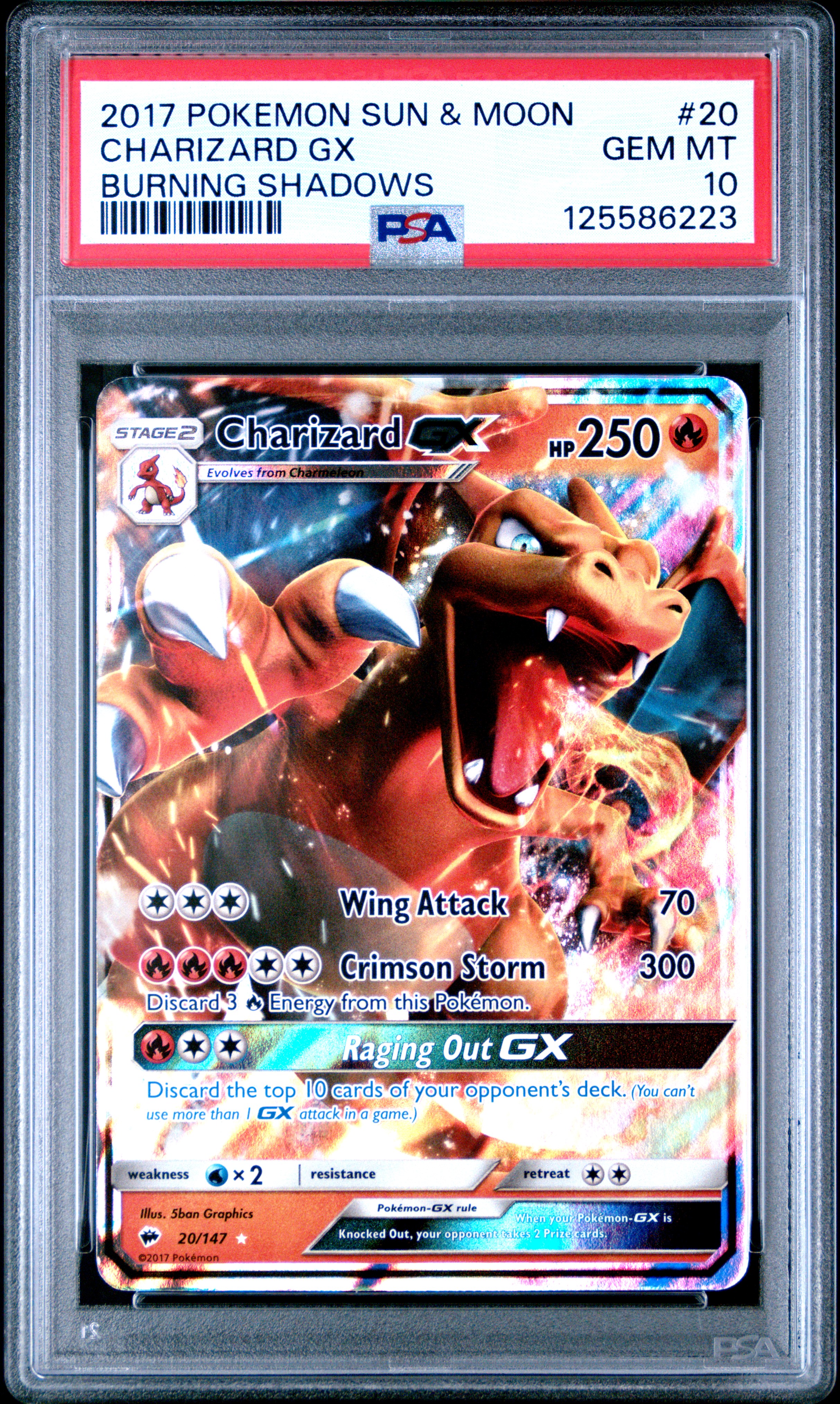 2017 #20 Charizard GX PSA 10 Sun & Moon Burning Shadows