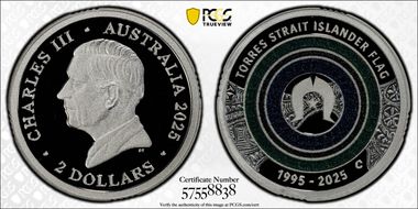 2025-C $2 Torres Strait Islander Flag Colorized  Ag PR70DCAM