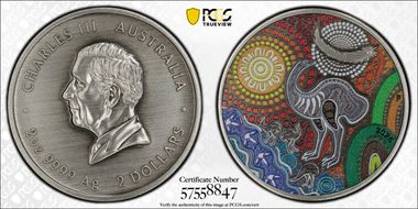 2025-P $2 Emu Utingat 2oz Ag Antiqued, Colorized SP70