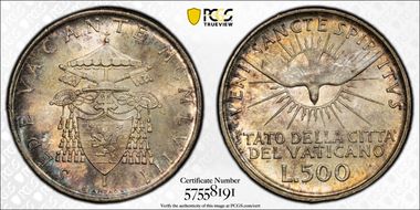 1958 500 L Sede Vacante KM-57  Ag MS66