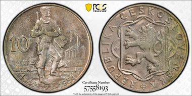 1954 10 Kor 1944 Slovak Uprising KM-40  Ag MS65