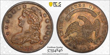 1836 50C 50/00, Lettered Edge MS64+