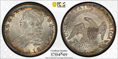 1818/7 50C O-102a, Small 8 MS63+