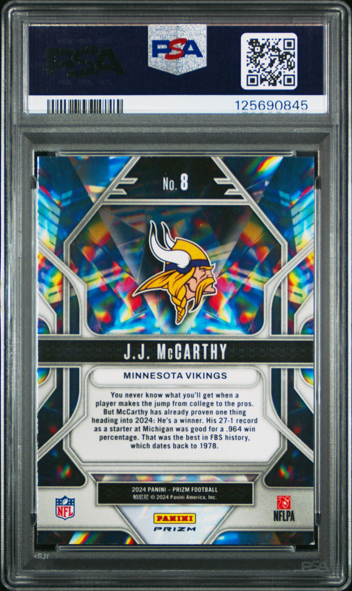 2024 Panini Prizm Prizmatic Jj Mccarthy #8 (Prizmatic-No Huddle) Nm-Mt 8 back