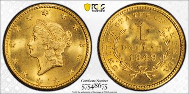 1849 G$1 No L MS66+