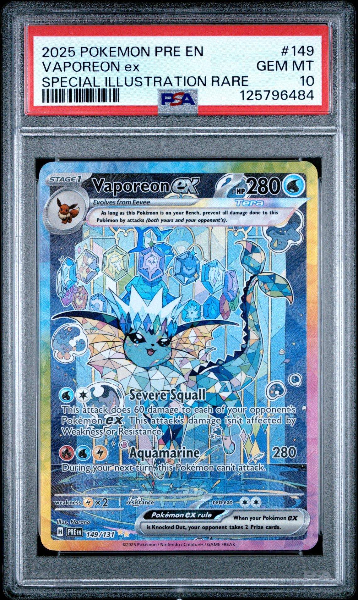 2025 Pokemon Pre En-Prismatic Evolutions Vaporeon Ex #149 (Special Illustration Rare) Gem Mt 10 front