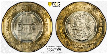 2021-Mo 20 Peso Fall of Tenochtitlan MS66