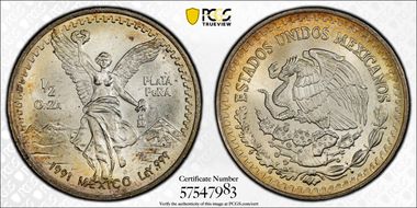 1991-Mo 1/2 oz Libertad Ag MS67