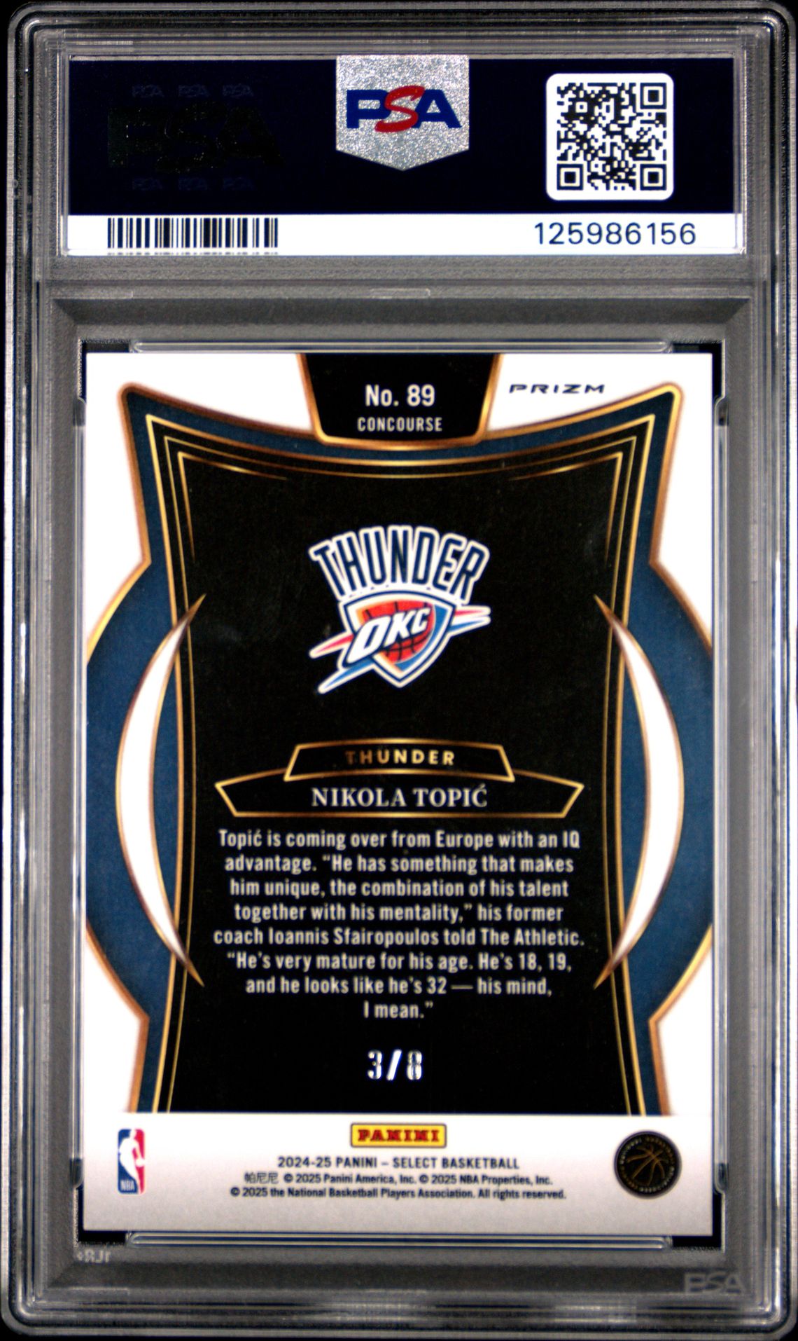 2024 Panini Select Nikola Topic #89 (Dragon Scale) Gem Mt 10 back view - PSA certificate #125986156