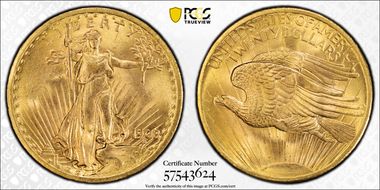 1908 $20 No Motto MS66