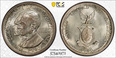 1936-M Peso Murphy-Quezon MS64