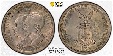 1936-M Peso Roosevelt-Quezon KM-177  Ag MS65
