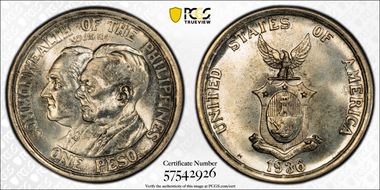 1936-M Peso Roosevelt-Quezon KM-177  Ag MS65