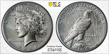 2021 $1 Peace Dollar 100th Anniversary MS70