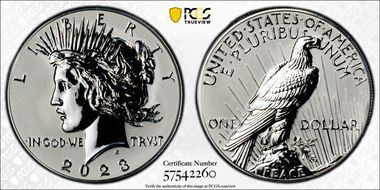 2023-S $1 Peace Dollar Rev PR Two-Coin Reverse Proof Set PR70