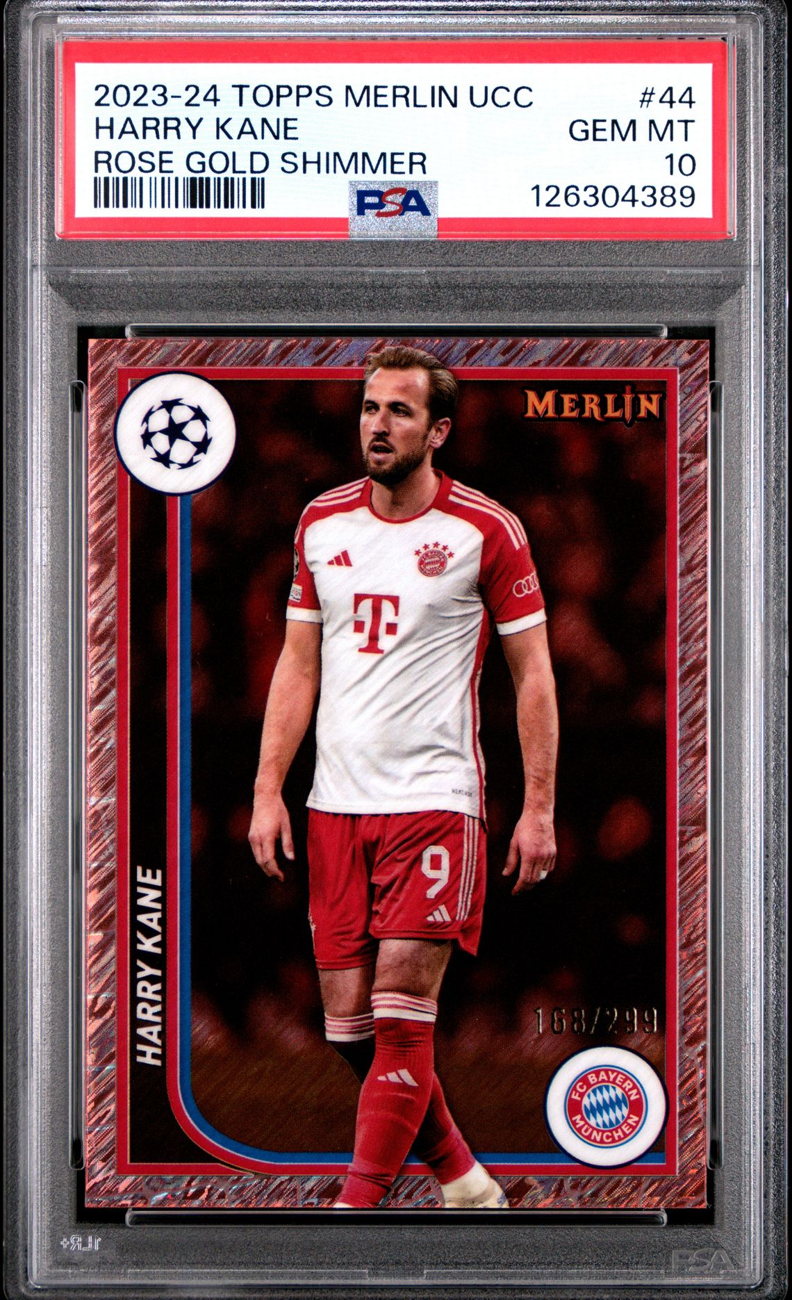 2023-24 Topps TOPPS MERLIN UEFA CLUB COMPETITIONS ROSE GOLD SHIMMER #44 Harry Kane front