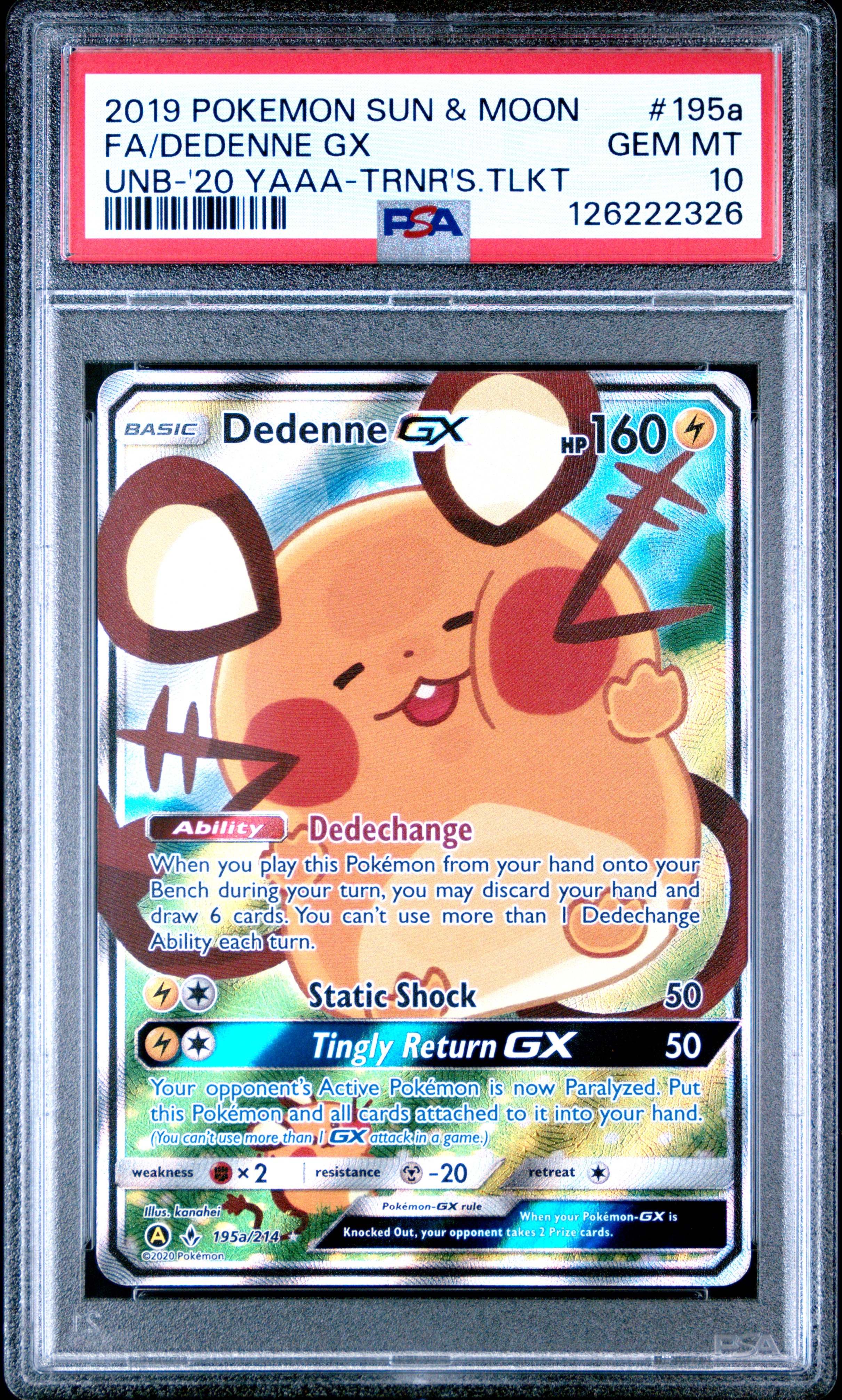 2019 #195a Full Art/Dedenne GX PSA 10 Sun & Moon Unbroken Bonds