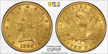 1890-CC $10 AU58