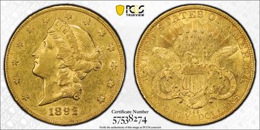 1892-CC $20 AU53