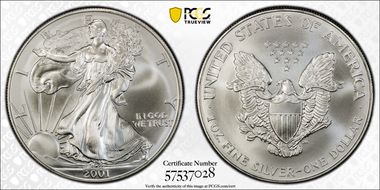 2001 $1 Silver Eagle MS70