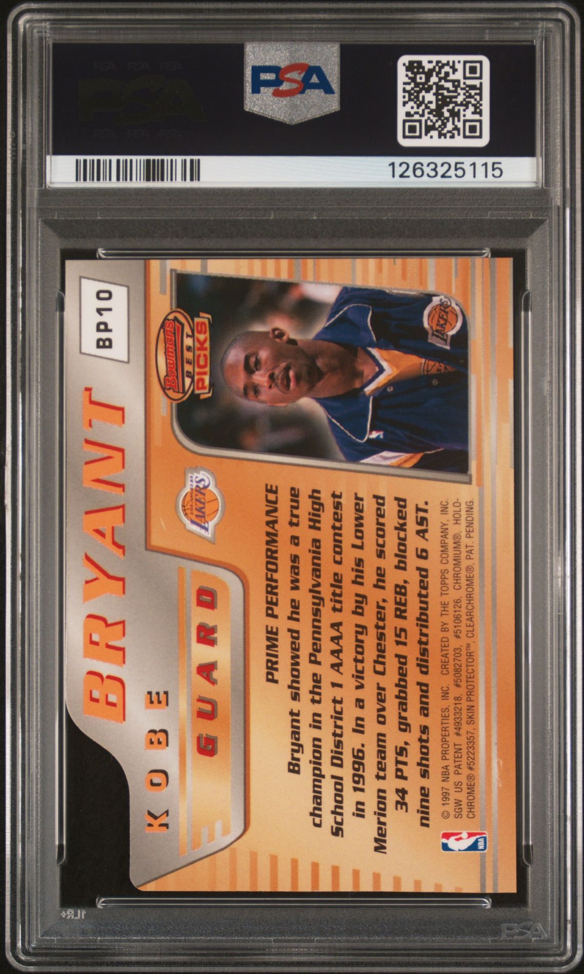 1996 Bowman's Best Best Picks Kobe Bryant #Bp10 Nm-Mt 8 back