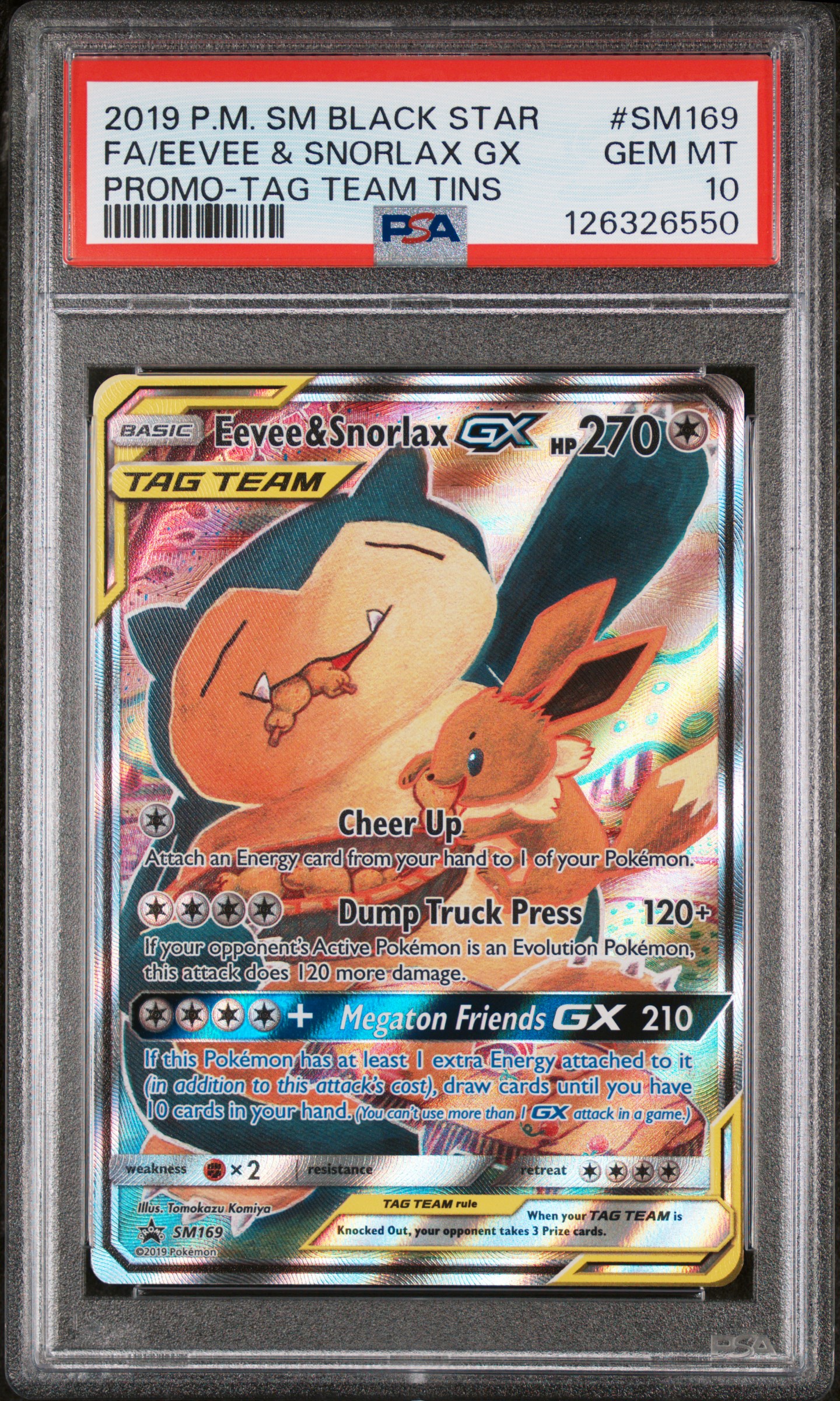 2019 #SM169 Full Art/Eevee & Snorlax GX PSA 10 SM Black Star Promo