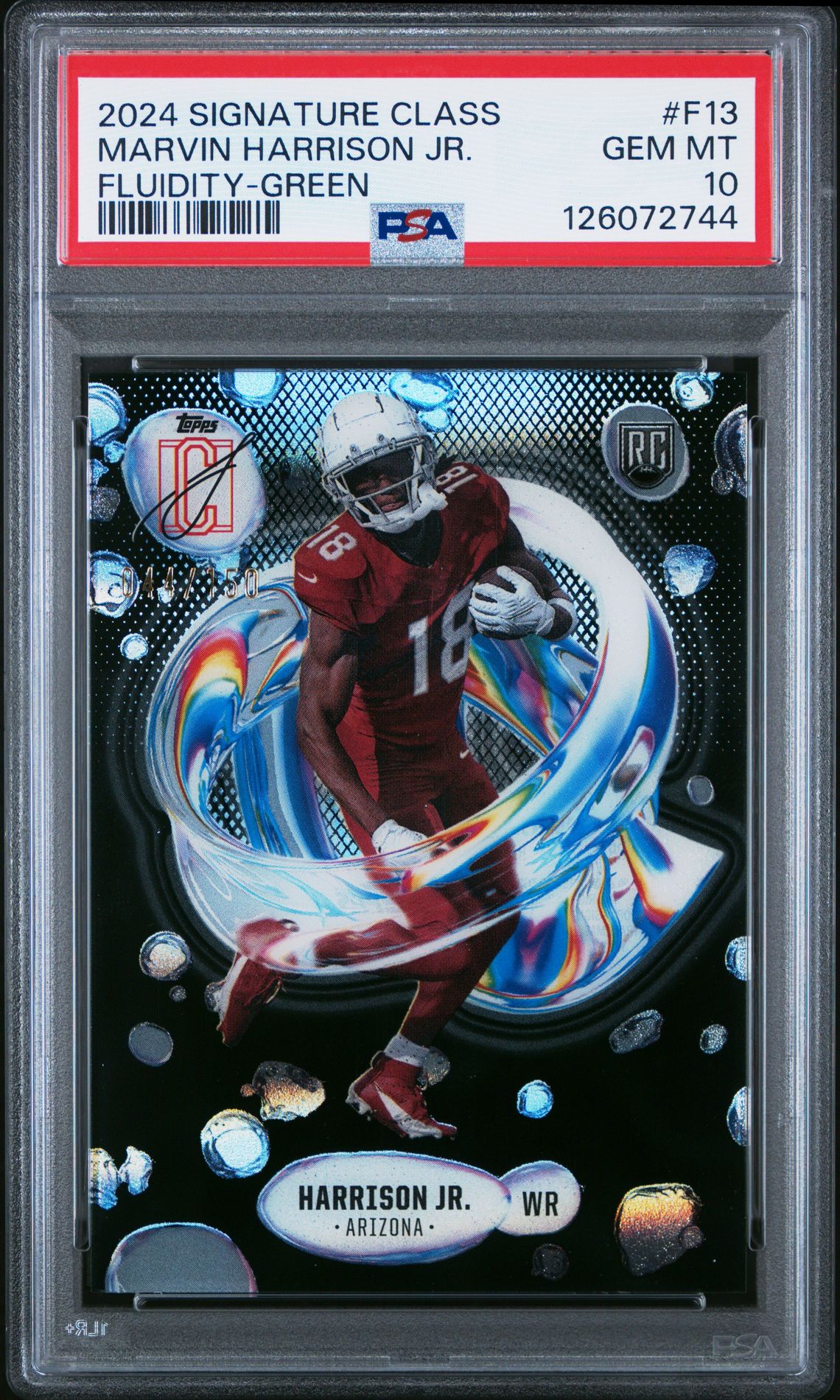 2024 Topps Signature Class Fluidity Marvin Harrison Jr. #F13 (Fluidity-Green) Gem Mt 10 front view - PSA graded GEM MT 10