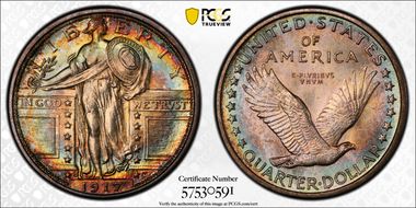 1917-S 25C Type 1 MS67+ FH