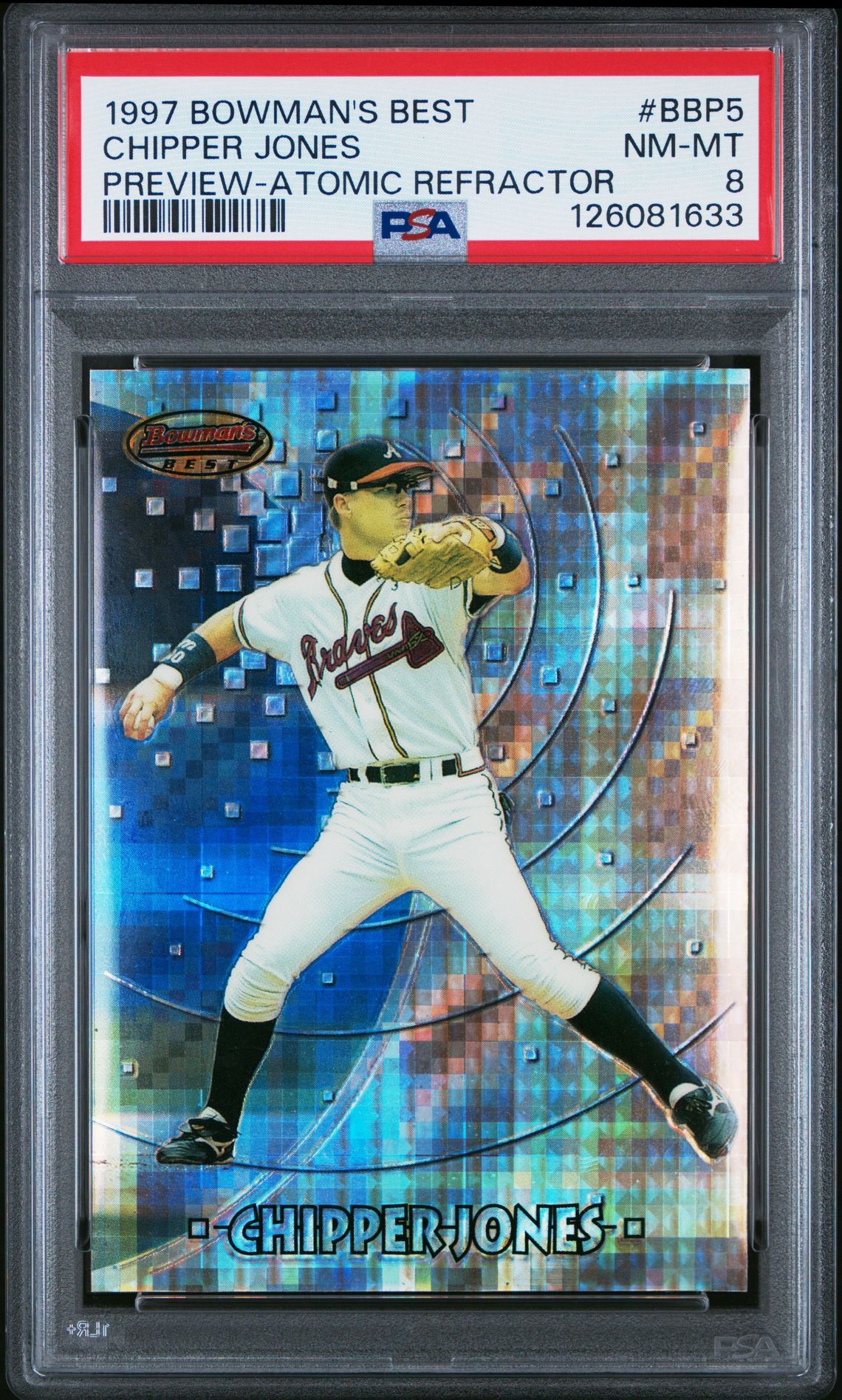 1997 Bowman BOWMAN'S BEST PREVIEW PREVIEW-ATOMIC REFRACTOR #BBP5 Chipper Jones front