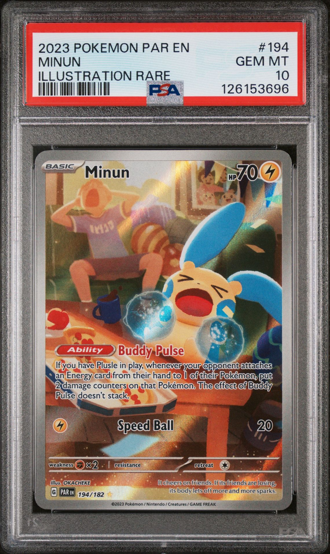 2023 Pokemon Par En-Paradox Rift Minun #194 (Illustration Rare) Gem Mt 10 front