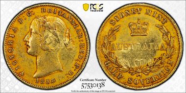 1858-SY 1/2 Sov AU55