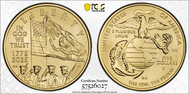 2025-W $5 USMC - 250th Anniversary MS70